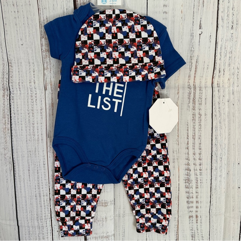 Baby On Board baby boy 3 piece set hat pants onesie - iโm on the list